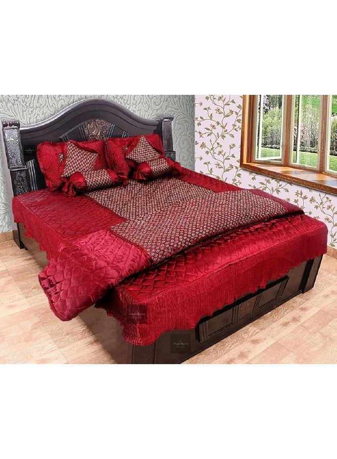 ManavRachit Satin Gold Printed 310 TC Wedding Bedding Set (1 Bedsheet, 2 Pillow Covers, 1AC Comforter, 2 Filled Cushions, 2 Filled Bolsters) for Home & Living Room (Red, Set of 8pc)(Butti Print) - Image 1