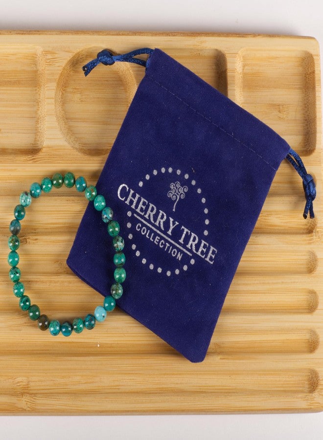 Cherry Tree Collection - Small, Medium, Large Sizes - Gemstone Beaded Bracelets For Women and Men - 6mm Round Beads (Chrysocolla - Large) - Image 2