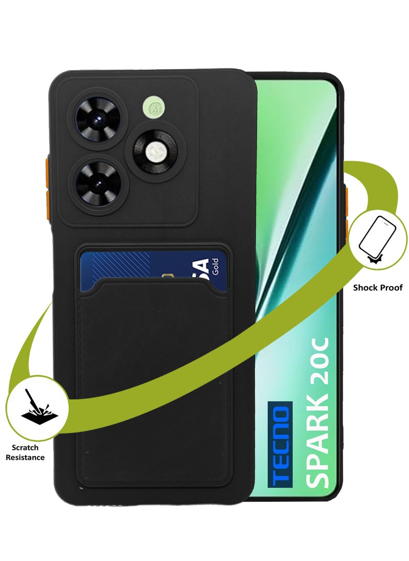 Soft TPU Phone Cover for Tecno Spark 20c,Built-in Card Slot Holder Slim Fit Protective Silicone Case-Black  - Image 1
