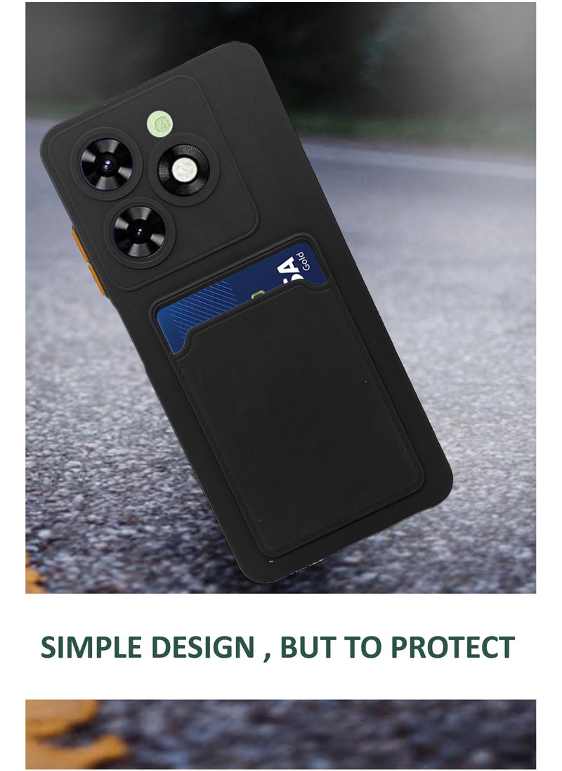 Soft TPU Phone Cover for Tecno Spark 20c,Built-in Card Slot Holder Slim Fit Protective Silicone Case-Black  - Image 2