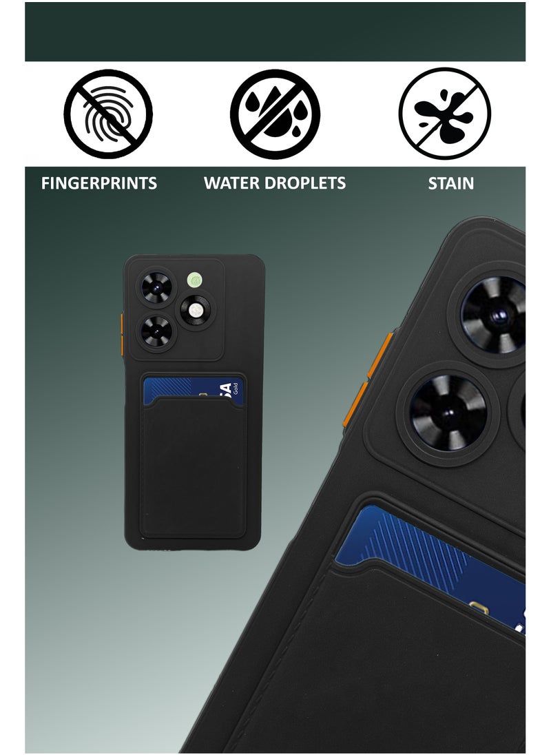 Soft TPU Phone Cover for Tecno Spark 20c,Built-in Card Slot Holder Slim Fit Protective Silicone Case-Black  - Image 3