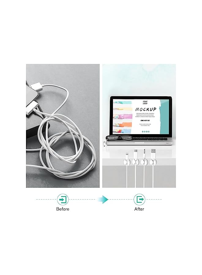 promass 12 Pack Cable Clips, Cord Organizer Holder Adhesive Cord Management Charger Wire Holder Clips for Desk, Home, Office, Car, Cubicle, Nightstand - White - Image 2