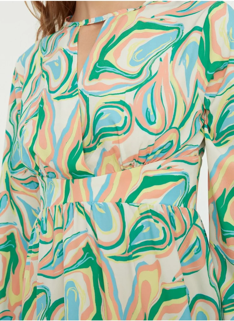 trendyol Printed Flute Sleeve Dress
