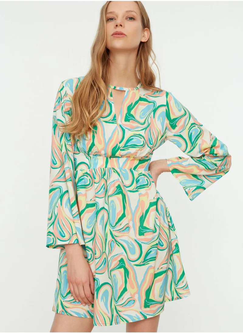 trendyol Printed Flute Sleeve Dress