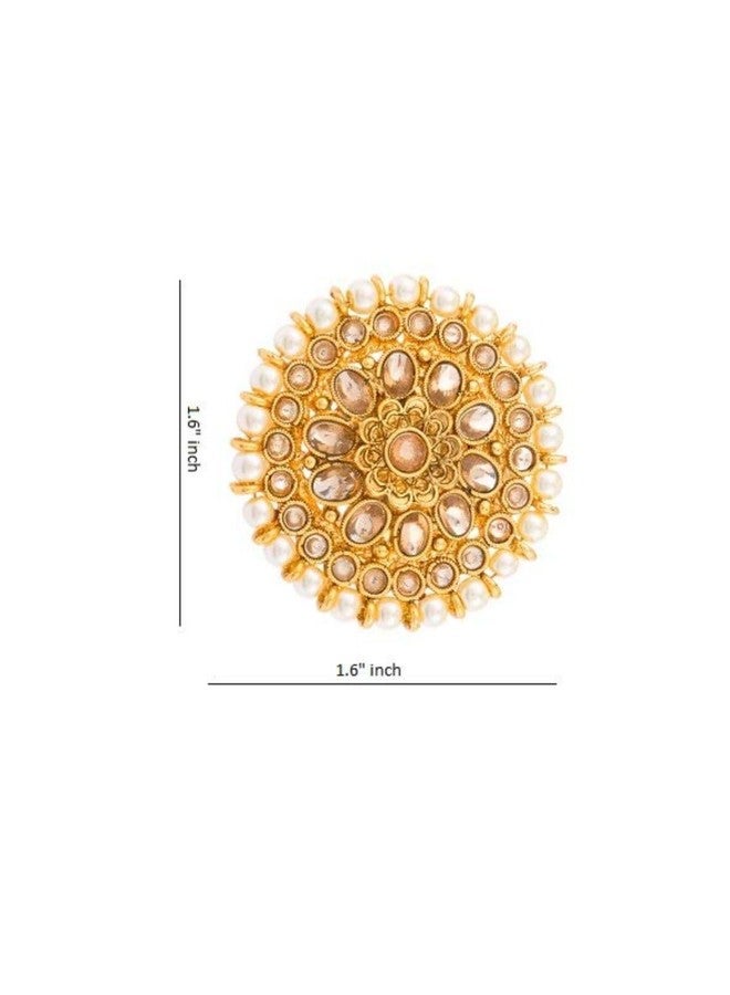 Efulgenz Indian Bollywood Traditional Wedding Bridal Round Faux Pearl Kundan Adjustable Big Ring Finger Jewelry for Women - Image 4
