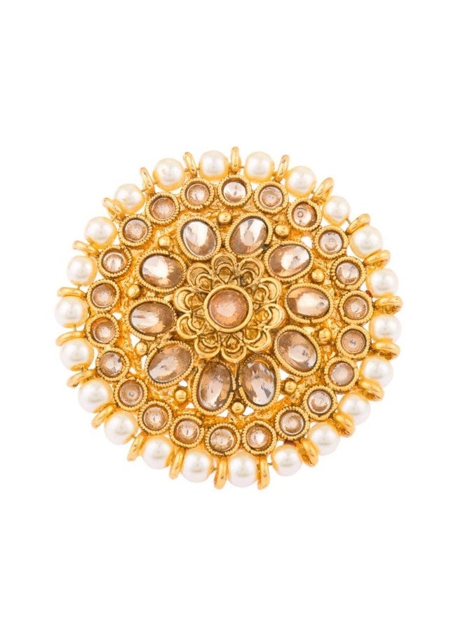 Efulgenz Indian Bollywood Traditional Wedding Bridal Round Faux Pearl Kundan Adjustable Big Ring Finger Jewelry for Women - Image 1
