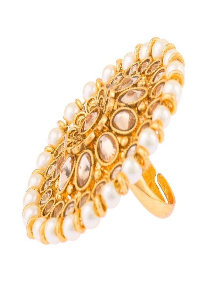 Efulgenz Indian Bollywood Traditional Wedding Bridal Round Faux Pearl Kundan Adjustable Big Ring Finger Jewelry for Women - Image 5