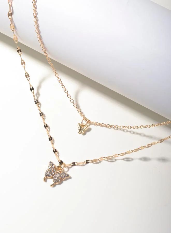 تايك تو Butterfly Pendant Layered Necklace
