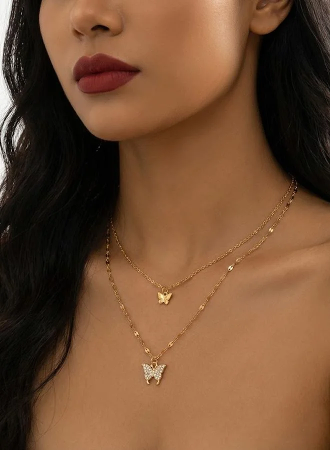 تايك تو Butterfly Pendant Layered Necklace