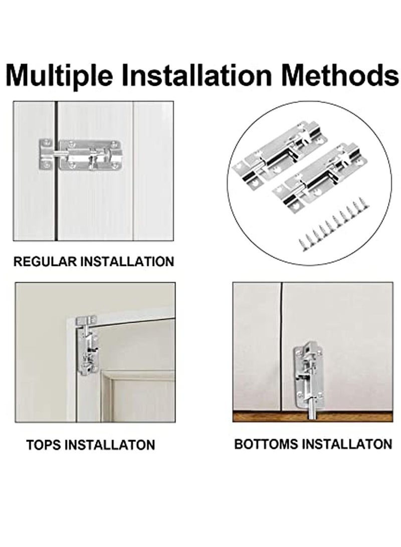 KASTWAVE Door Bolt Lock Sliding Latch Lock with Screws 3 Inch Stainless Steel Sliding Latch Lock - 2 Pack Door Bolt Barrel Sliding Latch Lock Catch Latch Slide Bolt for All Type of Internal Doors - Image 5