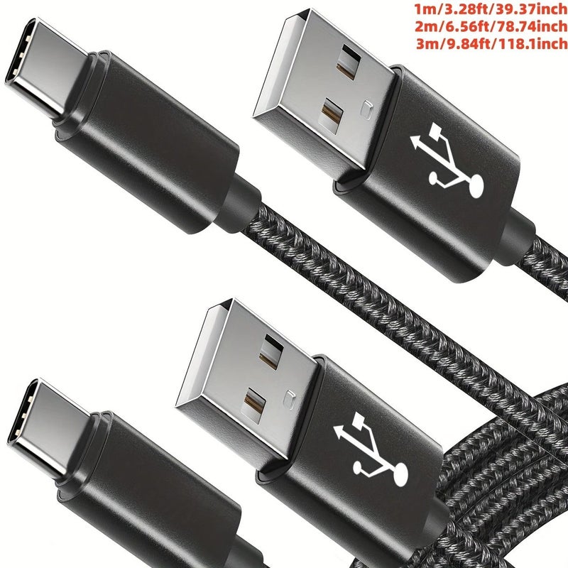 كابل بيانات مضفر بنفسجي من USB-A إلى USB-C بطول 2 متر، شحن سريع متوافق مع أيفون وسامسونج - Image 3