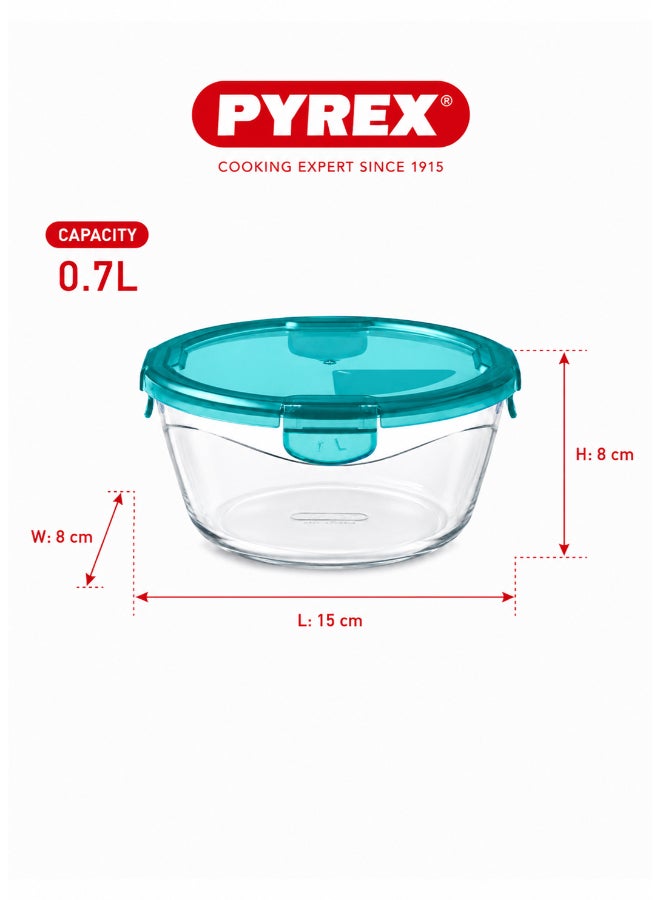 بيريكس Pyrex Cook&Go 0.7L Round Glass Food Storage Container with Airtight Lid, Borosilicate Glass Meal Prep Dish, Freezer to Oven Safe, Stackable Food Storage Solution - Image 2