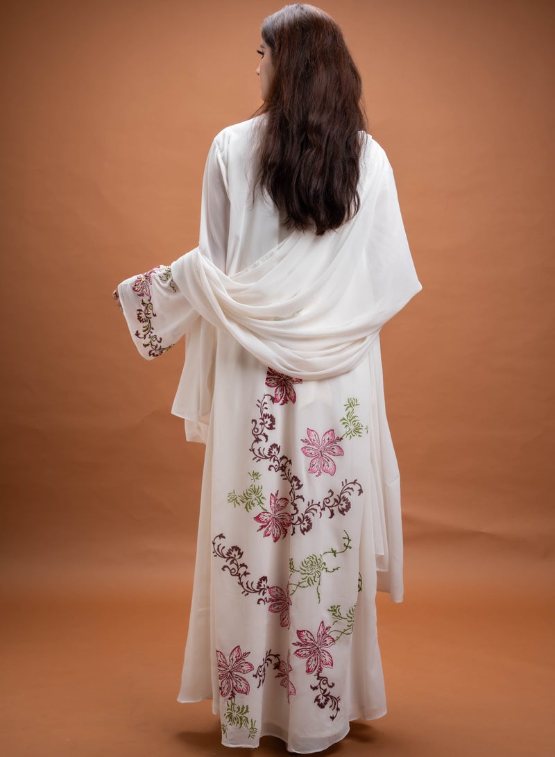 AINSIABI Hana White Embroidered Kaftan for Women – Modest Long Maxi Dress | Floral Islamic Gown for Eid & Ramadan | Arabic Style Muslim Clothing for Ladies - Image 4