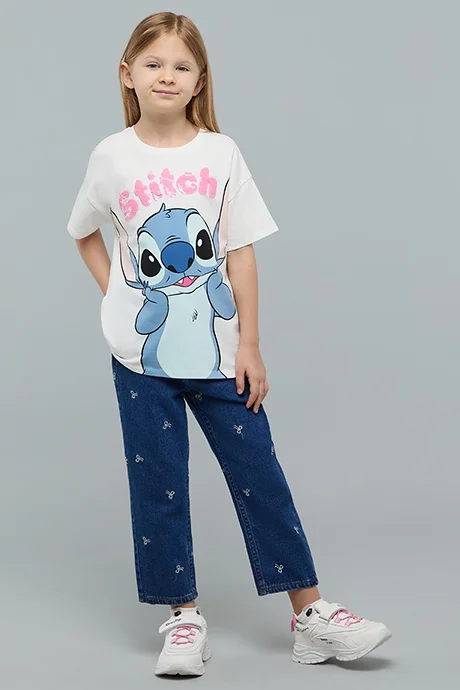 R&B Stitch Print T-Shirt With Crew Neck And Short Sleeves
