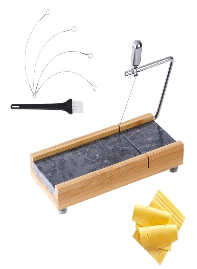 Tianman Cheese Slicer Cheese Cutter with 4 Replacement Cutting Wire,Heavy Duty 8.27"x 4.4",Marble Board Cheese Slicer for Block Cheeses, Butter,Cakes and More(Black Grey) - Image 1