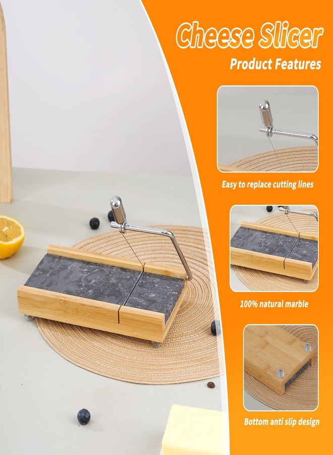 Tianman Cheese Slicer Cheese Cutter with 4 Replacement Cutting Wire,Heavy Duty 8.27"x 4.4",Marble Board Cheese Slicer for Block Cheeses, Butter,Cakes and More(Black Grey) - Image 5