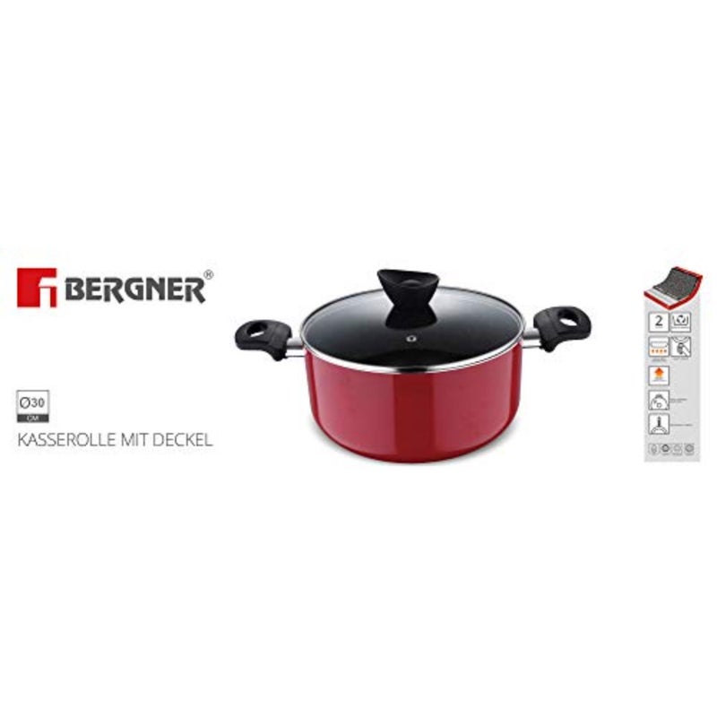 Bergner Bellini Casserole, 30 cm, Red, Pressed Aluminium, Marble+ Coating, BG31436RD - Image 3