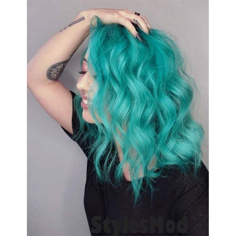 Short Wavy Bob Wigs Middle Part Curly Hair Cute Wigs Shoulder Length Synthetic Heat Resistant Short Wigs for Women Colorful Costume Bob Cosplay Wig for Girl Dark Turquoise