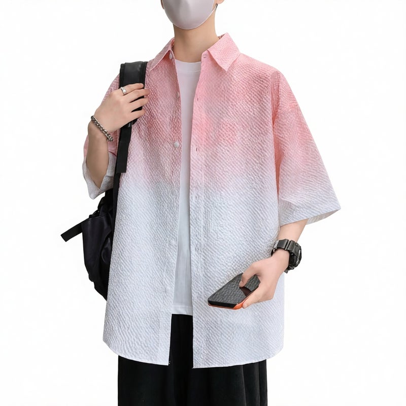 Men's Short Sleeve Casual Shirt Summer Gradient Design Lightweight Blouse - Image 1