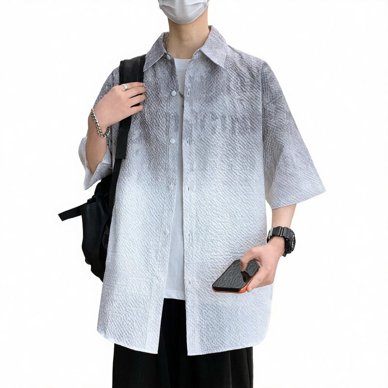 Men's Short Sleeve Casual Shirt Summer Gradient Design Lightweight Blouse - Image 3