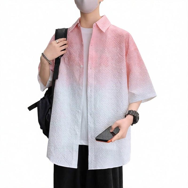 Men's Short Sleeve Casual Shirt Summer Gradient Design Lightweight Blouse - Image 5