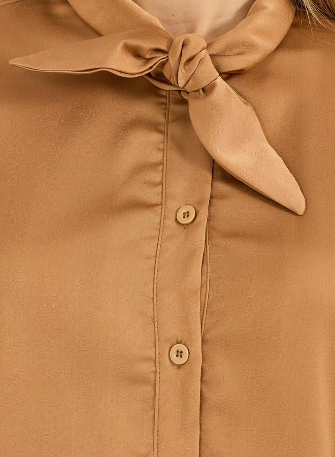 Styli Styli Solid Regular Fit Blouse with Tie Up Neck Detail  - Image 4