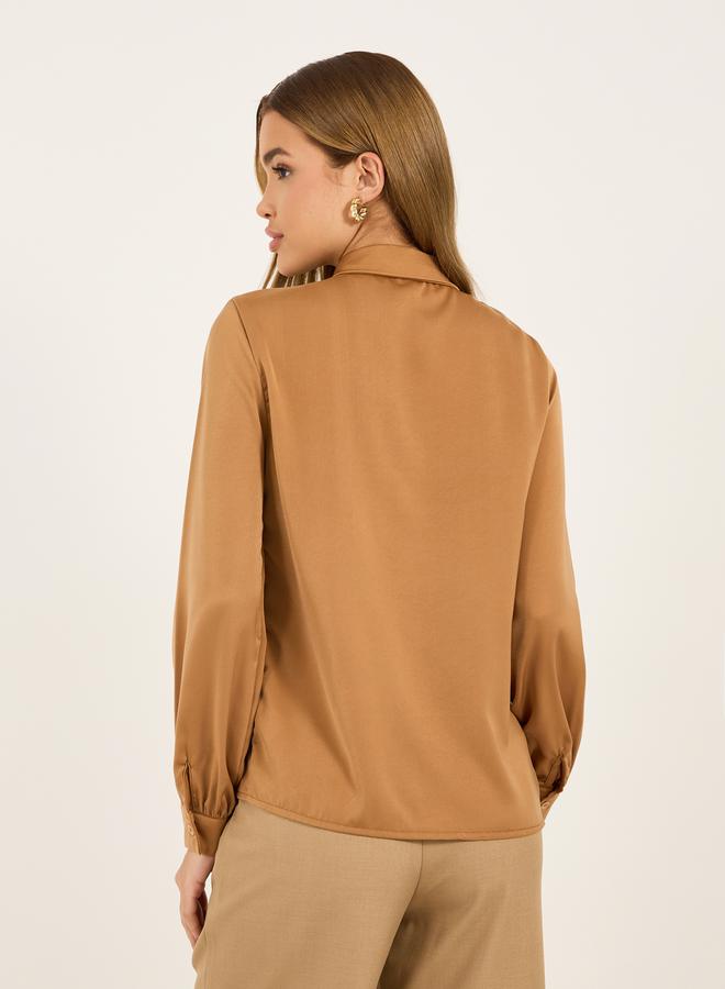Styli Styli Solid Regular Fit Blouse with Tie Up Neck Detail  - Image 5