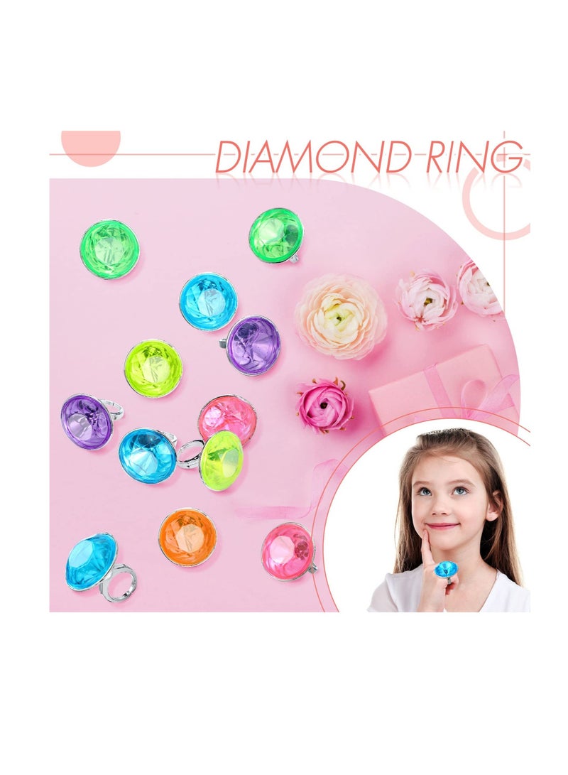 Excefore Plastic Diamond Ring, 100 Pcs Assorted Colors Glitter Jewel Rings, Fake Rings Small Toy Pack for Prizes, Birthday Decorations, Carnival Prizes, Treasure Chest Toys, Favors for Kids - Image 3