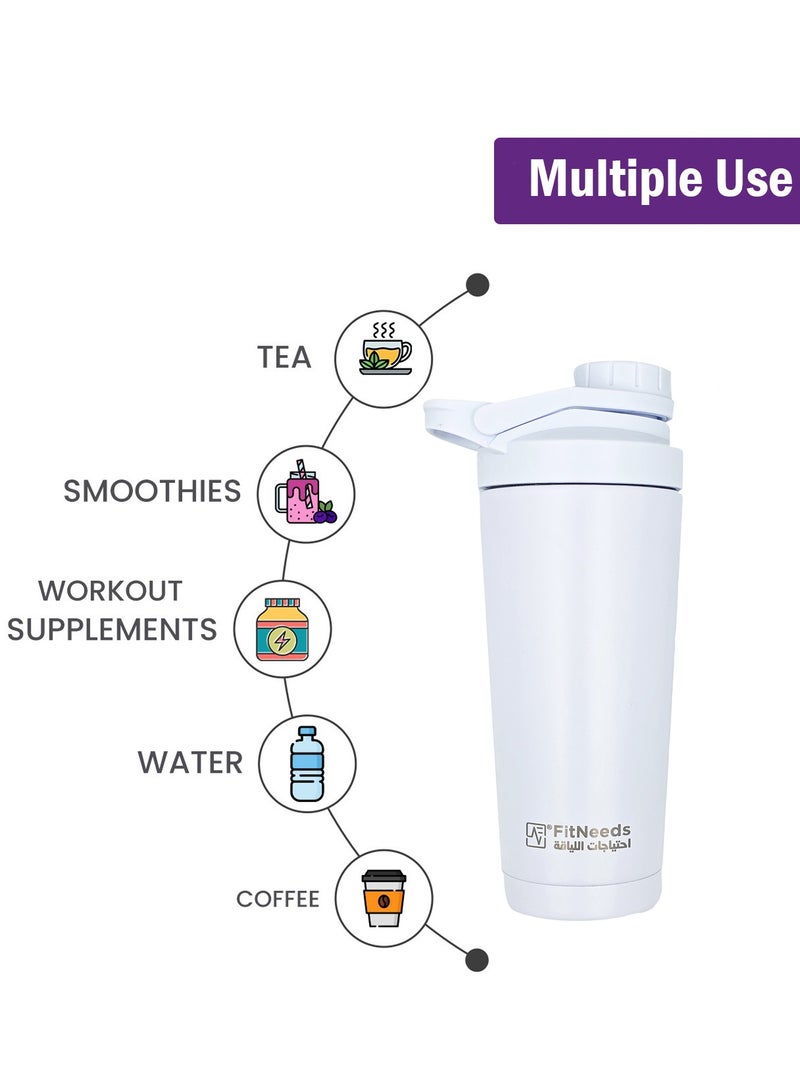 فيتنيدز شيكر ذكي ستانلس ستيل متعدد الاستخدام مع فرشاة تنظيف وكرة خفق (750 مل) - Image 2