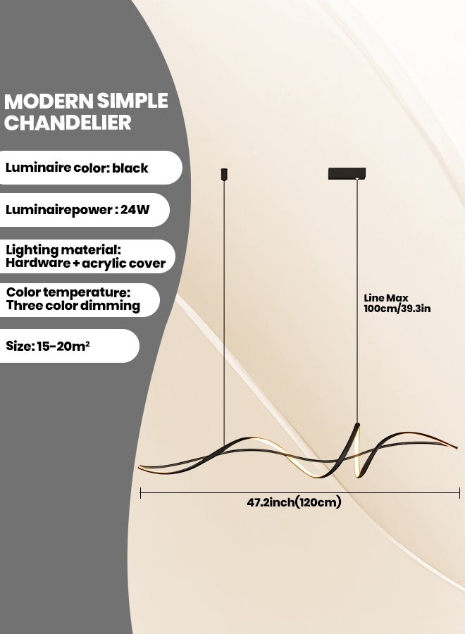 YATAI LIGHTING Modern Pendant Chandelier, Remote Control Adjustable Hanging Lighting Chandelier, LED Dimmable Pendant Lights Modern Linear Black Chandelier for Kitchen Island Dining Room Living Room (Black) - Image 2