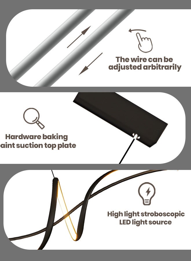 YATAI LIGHTING Modern Pendant Chandelier, Remote Control Adjustable Hanging Lighting Chandelier, LED Dimmable Pendant Lights Modern Linear Black Chandelier for Kitchen Island Dining Room Living Room (Black) - Image 4