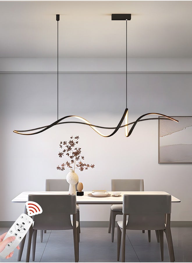 YATAI LIGHTING الثريا قلادة الحديثة، التحكم عن بعد قابل للتعديل شنقا الثريا الإضاءة، أدى أضواء قلادة عكس الضوء الحديثة الخطي الأبيض الثريا للمطبخ جزيرة غرفة الطعام غرفة المعيشة (أسود)  - Image 1