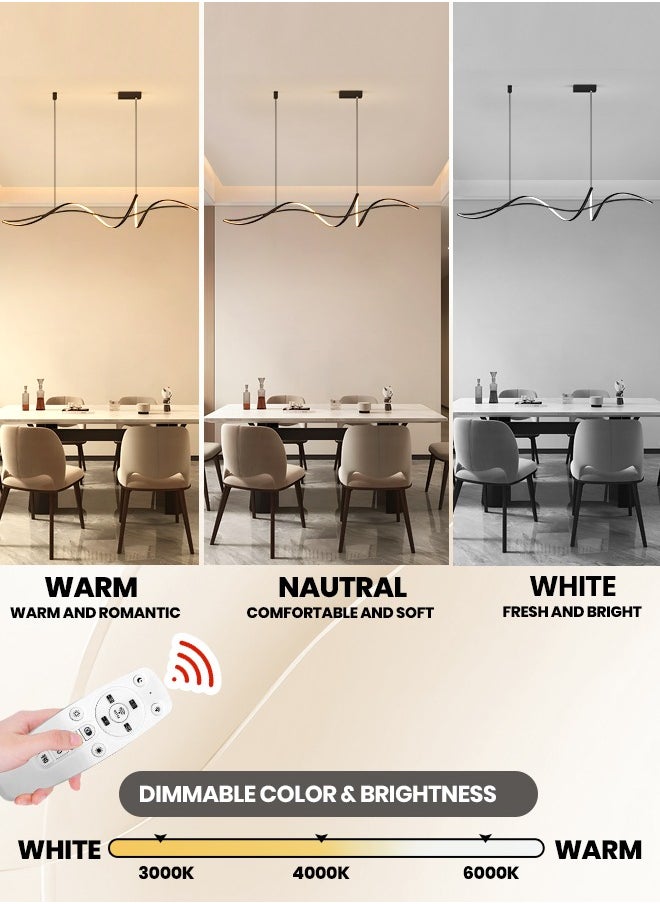 YATAI LIGHTING الثريا قلادة الحديثة، التحكم عن بعد قابل للتعديل شنقا الثريا الإضاءة، أدى أضواء قلادة عكس الضوء الحديثة الخطي الأبيض الثريا للمطبخ جزيرة غرفة الطعام غرفة المعيشة (أسود)  - Image 3