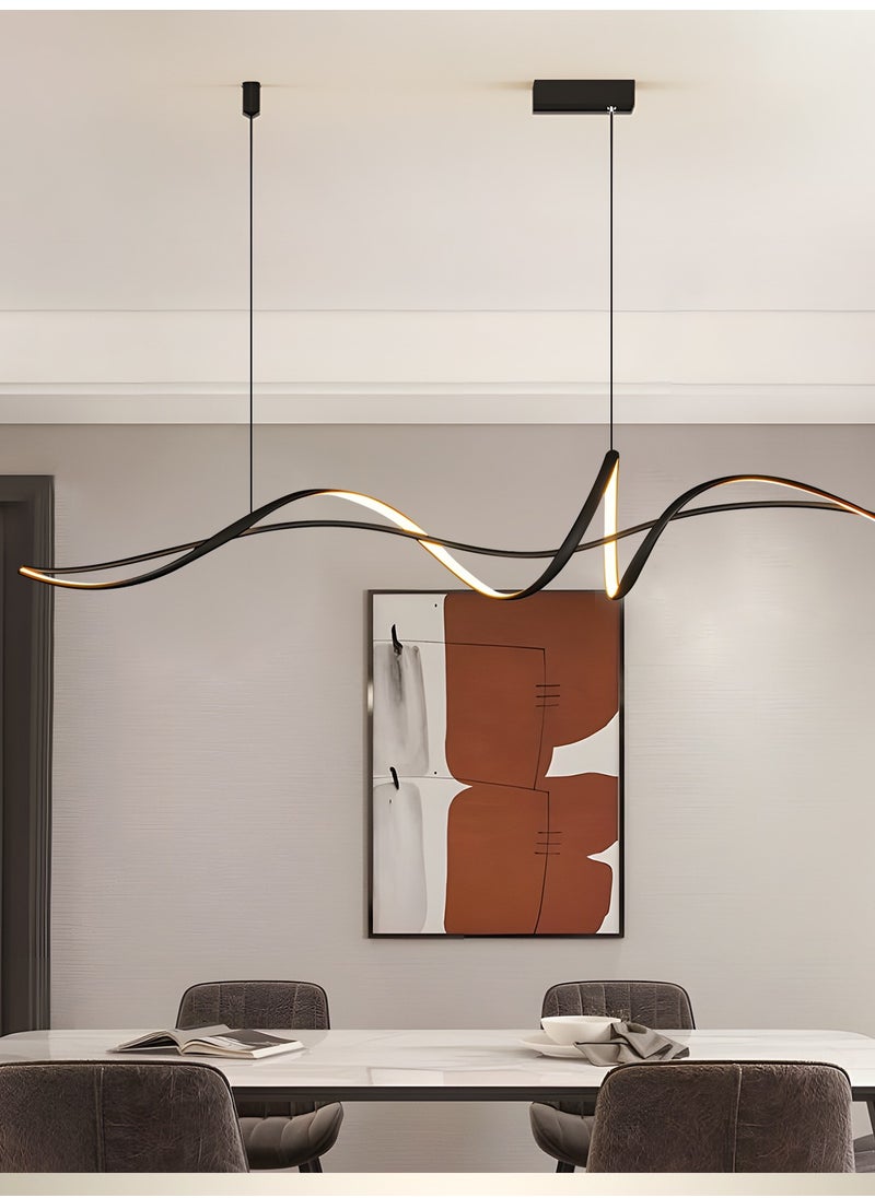 Modern Pendant Chandelier,Remote Control Adjustable Hanging Lighting Chandelier, LED Dimmable Pendant Lights Modern Linear White Chandelier for Kitchen Island Dining Room Living Room (Black)
