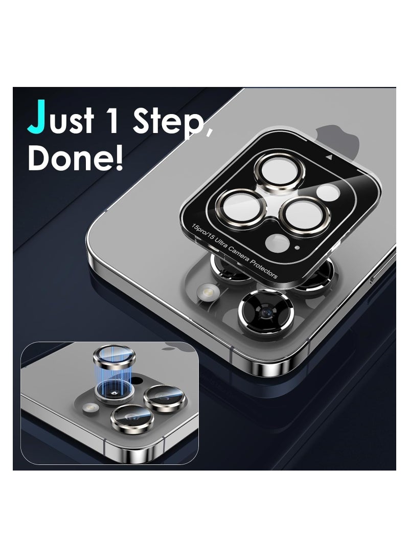 Camera Lens Protector Compatible with iPhone 15 Pro/15 Pro Max, [1 Step Installation Tray] Tempered Glass Screen Protector Metal Individual Camera protector - Image 3
