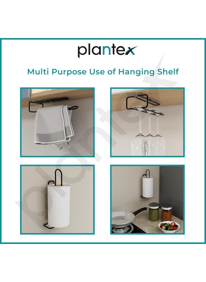 plantex Plantex Self-Adhesive Drill Free Kitchen Towel Hanger/Tissue Paper Holder for Kitchen/Wine Glass Holder/Multi Functional Tissue Holder/Kitchen Accessories (Black)  - Image 3