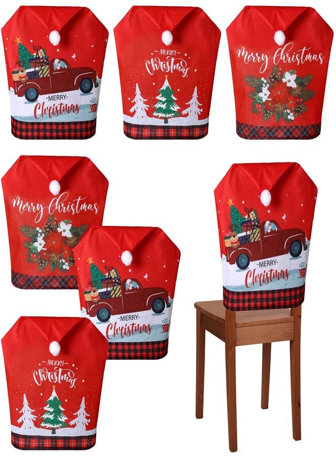 Yinder 6 Pcs Christmas Chair Covers Santa Hat Red Slipcovers Chair Back Covers Xmas Chair Covers Decoration for Home Dinner Christmas Banquet Party Festival Decor, 23.6 x 19.6 Inch - Image 1