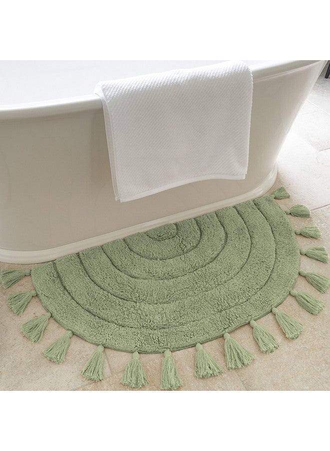 KIBAGA Beautiful Boho Rug with Tassels for Your Bathroom - Soft Half Circle 100% Cotton Mat Fits Perfectly Into Your Home - A Cute, Non-Slip and Absorbent Crochet Rug Ideal to Enhance Any Bath/Bedroom Decor - Image 1