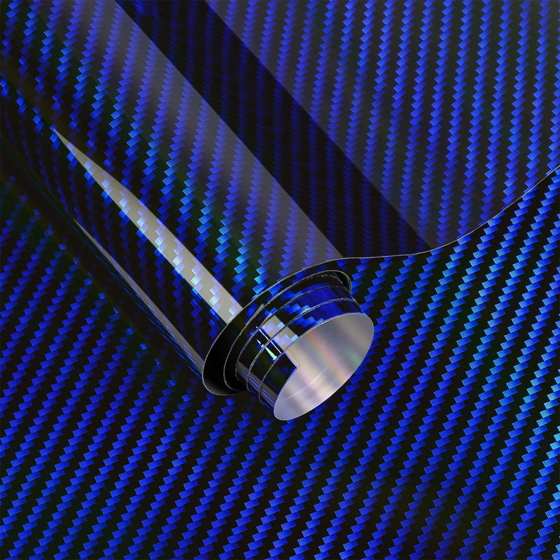 Foneso 2D Holographic Carbon Fiber Vinyl Wrap, High Gloss Blue Rainbow Chrome Wrapping Vinyl Film with Air Release Technology Self Adhesive DIY Paint Replacement Wrap Roll 1ft x 5ft - Image 1