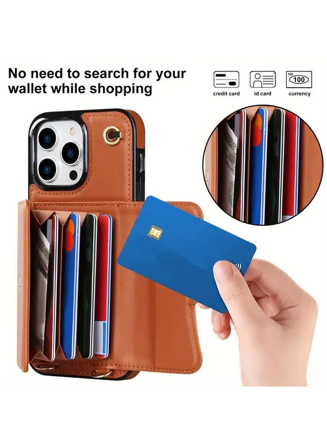 Purple PU Leather Crossbody Phone Case Wallet For iPhone 13 With Wrist Strap - Image 1