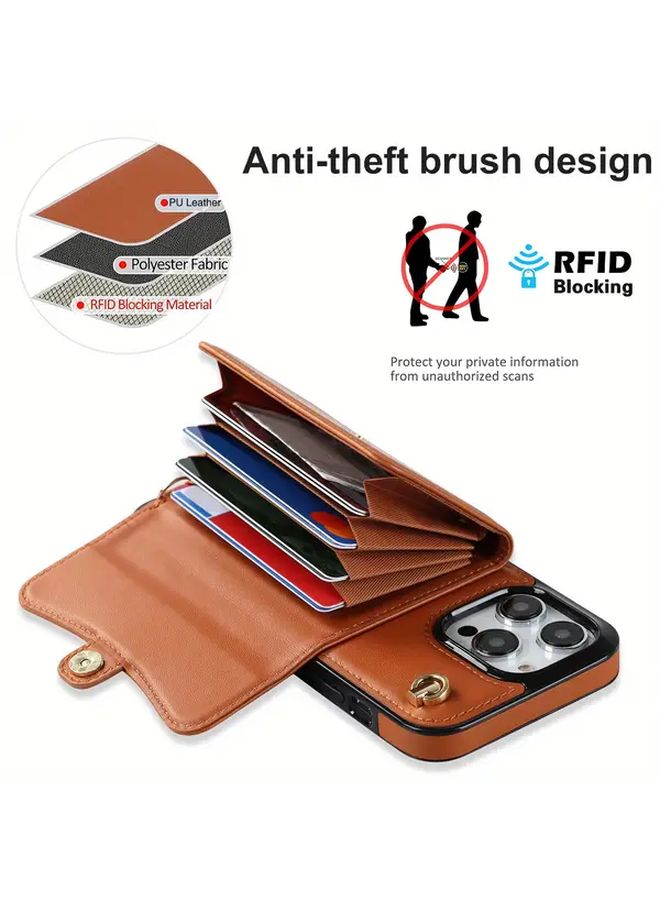 Purple PU Leather Crossbody Phone Case Wallet For iPhone 13 With Wrist Strap - Image 2