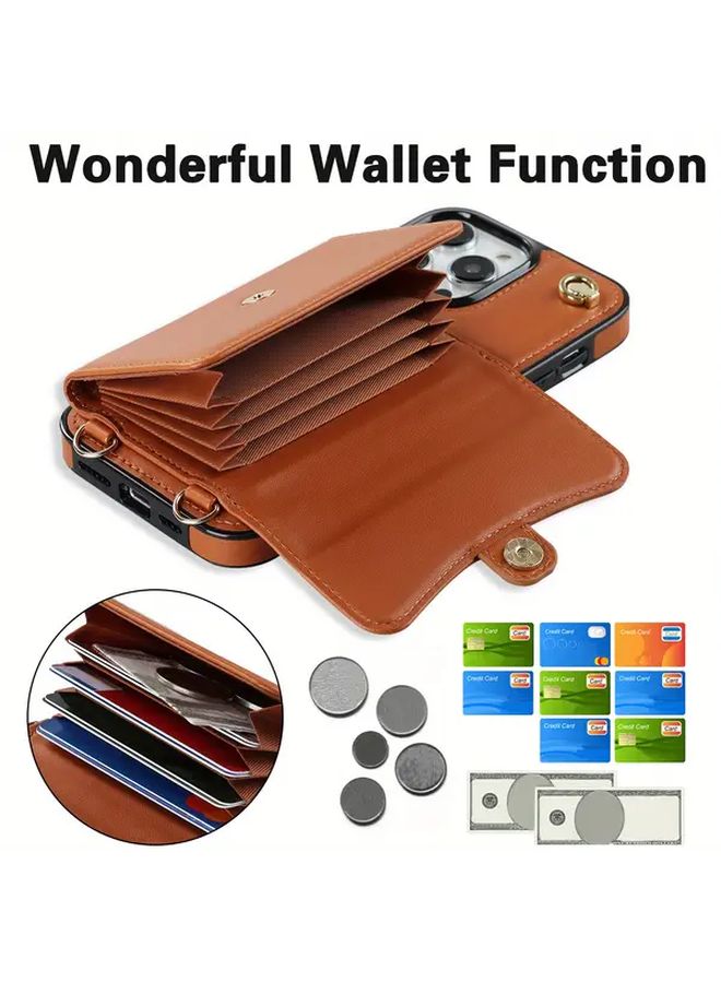 Purple PU Leather Crossbody Phone Case Wallet For iPhone 13 With Wrist Strap - Image 3