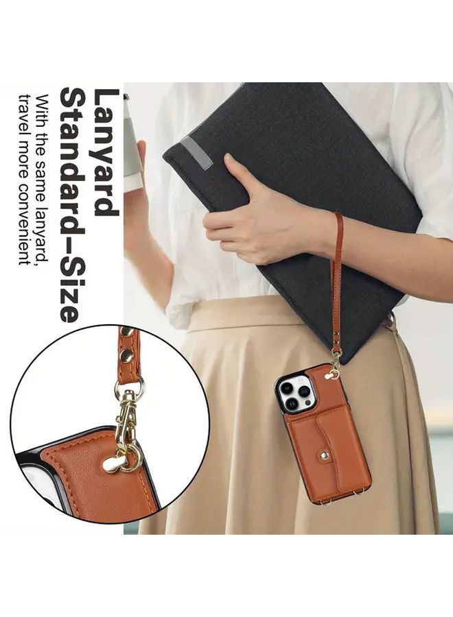 Purple PU Leather Crossbody Phone Case Wallet For iPhone 13 With Wrist Strap - Image 4