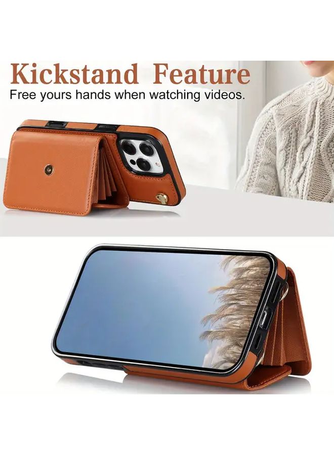 Purple PU Leather Crossbody Phone Case Wallet For iPhone 13 With Wrist Strap - Image 5