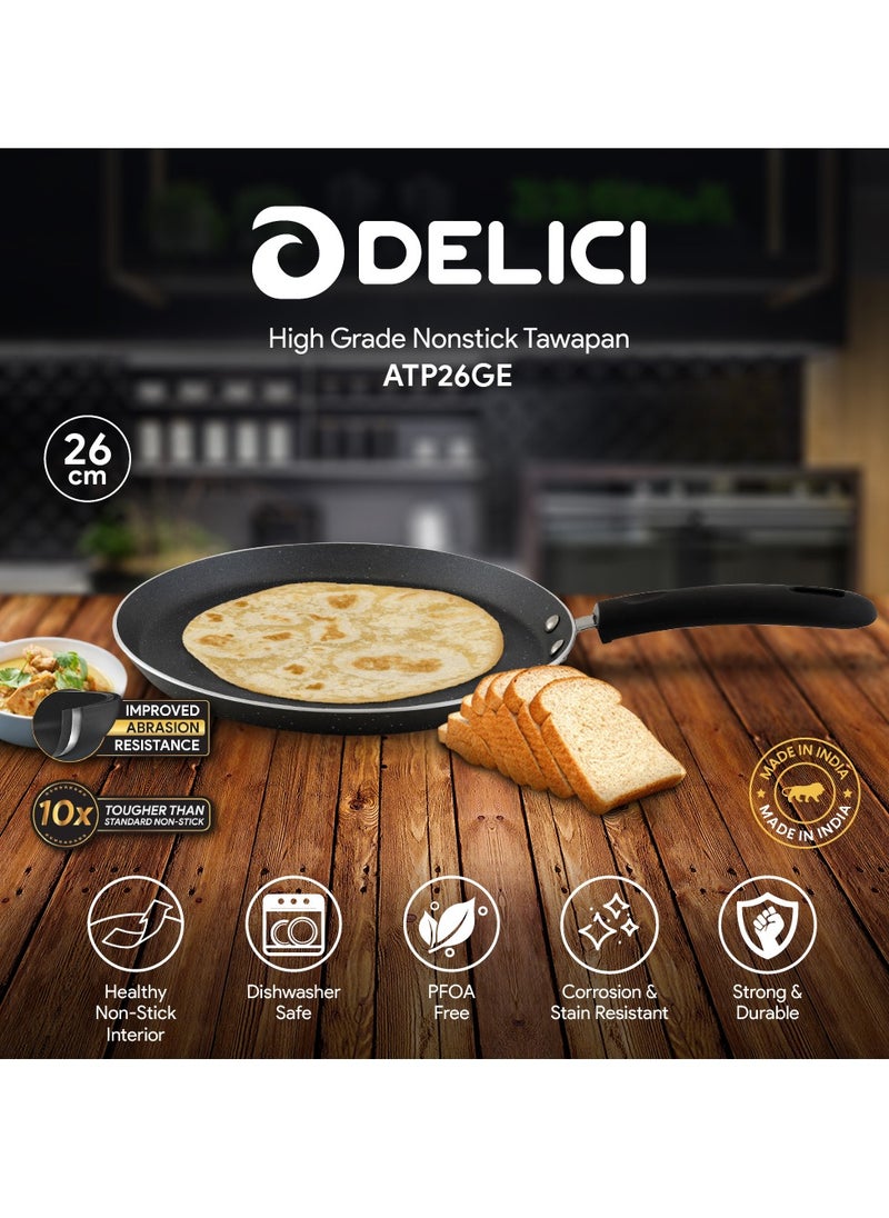 DELICI Non Stick Tawa Pan 26CM, Granite Gray Non-Stick Cookware, PFOA Free, Eco-Friendly, Heat Resistant, Multiple Cooktop Compatible, Dishwasher Safe  - Image 2