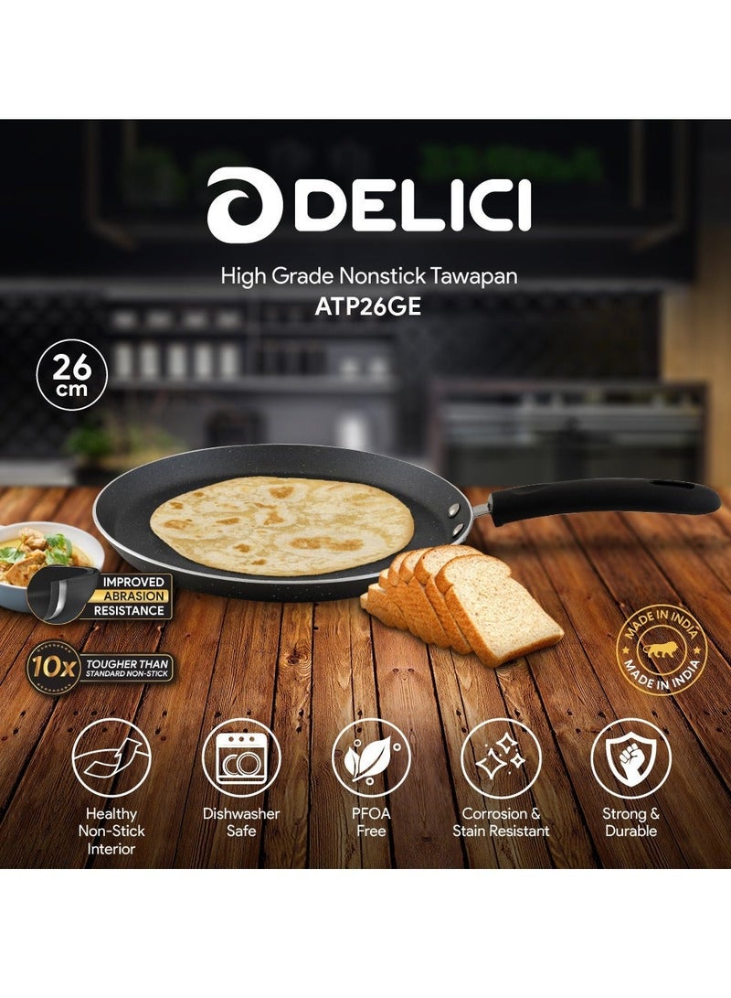 ديليتشي مقلاة تاوا غير لاصقة، مقاس 26 سم، وعاء طهي غير لاصق بلون رمادي جرانيت، خالٍ من حمض بيرفلورو الأوكتانويك، صديق للبيئة، مقاوم للحرارة، متوافق مع أسطح طهي متعددة، آمن للاستخدام في غسالة الأطباق. - Image 2