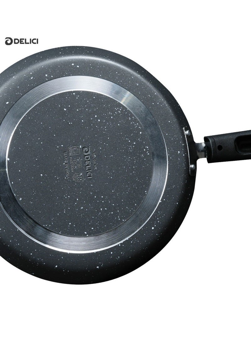 ديليتشي مقلاة تاوا غير لاصقة، مقاس 26 سم، وعاء طهي غير لاصق بلون رمادي جرانيت، خالٍ من حمض بيرفلورو الأوكتانويك، صديق للبيئة، مقاوم للحرارة، متوافق مع أسطح طهي متعددة، آمن للاستخدام في غسالة الأطباق. - Image 5