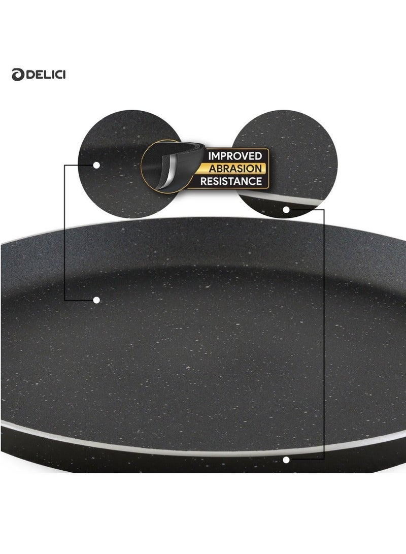 ديليتشي مقلاة تاوا غير لاصقة، مقاس 26 سم، وعاء طهي غير لاصق بلون رمادي جرانيت، خالٍ من حمض بيرفلورو الأوكتانويك، صديق للبيئة، مقاوم للحرارة، متوافق مع أسطح طهي متعددة، آمن للاستخدام في غسالة الأطباق. - Image 3