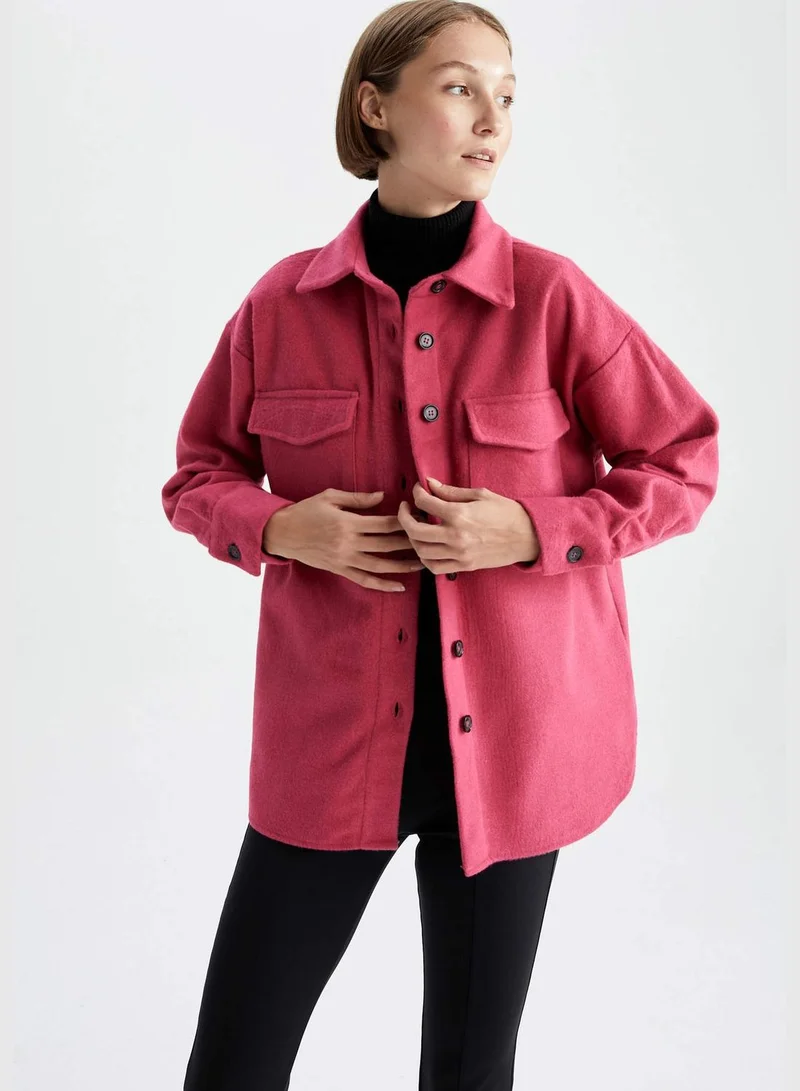 DeFacto Woman Shacket Woven Long Sleeve Shirt