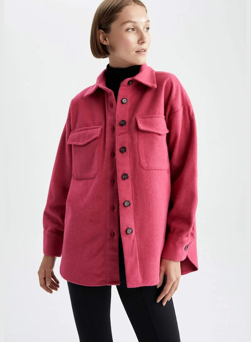 DeFacto Woman Shacket Woven Long Sleeve Shirt